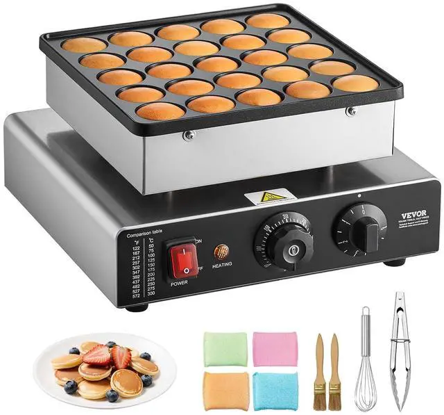 Main image of Mini Pancake Maker, 25PCS 43mm Diameter Dutch Muffin Waffle Baker, Non-stick Stainless Steel Poffertjes Grill, Commercial Electric Dorayaki Machine, Temp & Time Control, Home Kitchen Restaurant