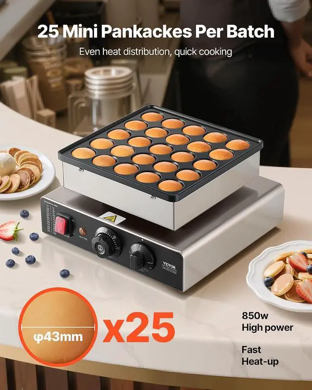 Alt view image 2 of 7 - Mini Pancake Maker, 25PCS 43mm Diameter Dutch Muffin Waffle Baker, Non-stick Stainless Steel Poffertjes Grill, Commercial Electric Dorayaki Machine, Temp & Time Control, Home Kitchen Restaurant