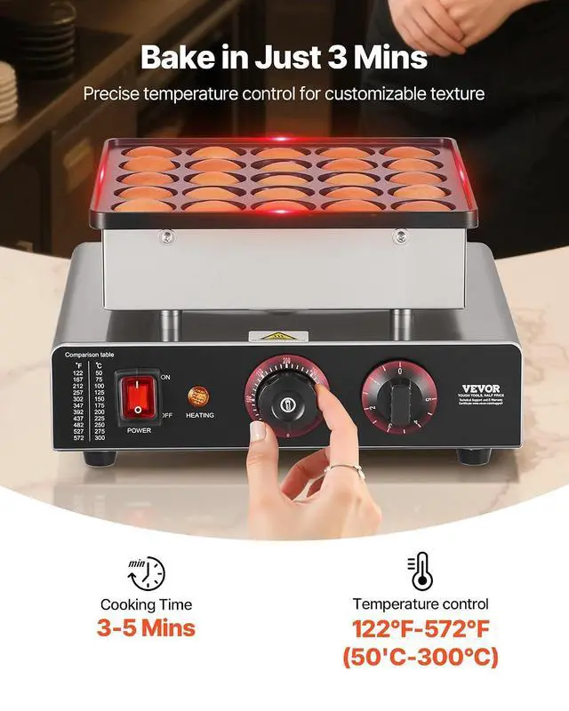 Alt view image 3 of 7 - Mini Pancake Maker, 25PCS 43mm Diameter Dutch Muffin Waffle Baker, Non-stick Stainless Steel Poffertjes Grill, Commercial Electric Dorayaki Machine, Temp & Time Control, Home Kitchen Restaurant