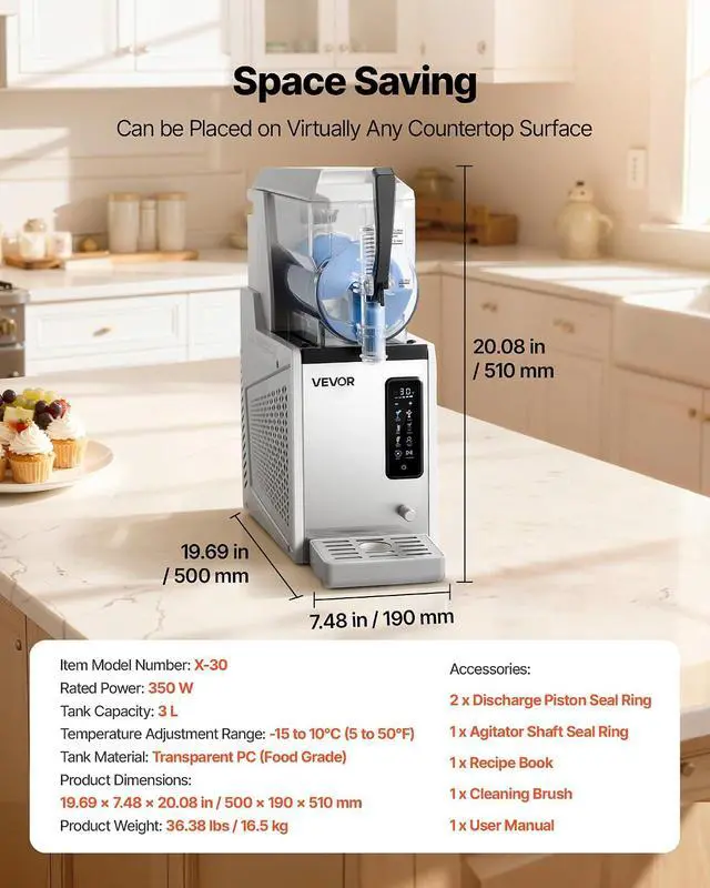 Alt view image 7 of 7 - Slushie Machine, 3L/100oz No Ice Needed Slushy Machine for Home, Frozen Drink Maker with Single Tank, Margarita Machine with Self-Cleaning, for Frozen Margaritas, Frappés, Milkshake & More