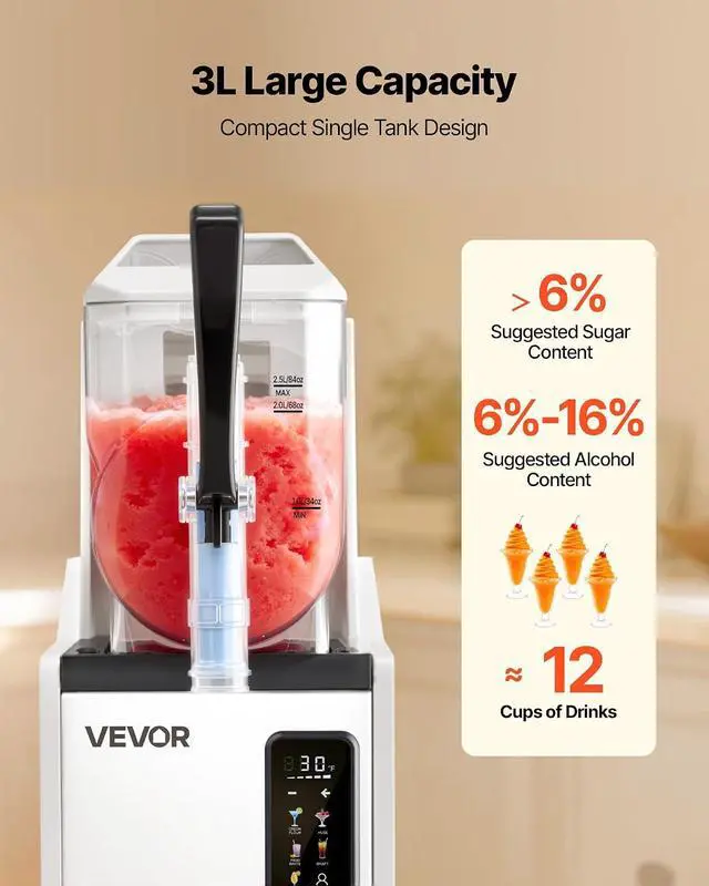 Alt view image 4 of 7 - Slushie Machine, 3L/100oz No Ice Needed Slushy Machine for Home, Frozen Drink Maker with Single Tank, Margarita Machine with Self-Cleaning, for Frozen Margaritas, Frappés, Milkshake & More