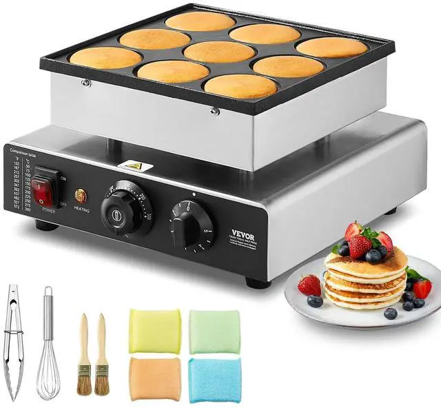 Main image of Dutch Pancake Maker, 9PCS 76mm Diameter Dorayaki Baker Machine, 850W Commercial Electric Poffertjes Grill, Non-stick Stainless Steel, Temp & Time Control, for Home Kitchen Restaurant Snack Bar