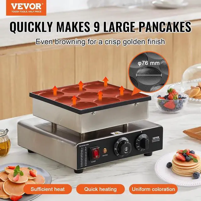 Alt view image 2 of 7 - Dutch Pancake Maker, 9PCS 76mm Diameter Dorayaki Baker Machine, 850W Commercial Electric Poffertjes Grill, Non-stick Stainless Steel, Temp & Time Control, for Home Kitchen Restaurant Snack Bar