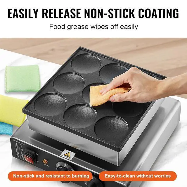 Alt view image 4 of 7 - Dutch Pancake Maker, 9PCS 76mm Diameter Dorayaki Baker Machine, 850W Commercial Electric Poffertjes Grill, Non-stick Stainless Steel, Temp & Time Control, for Home Kitchen Restaurant Snack Bar