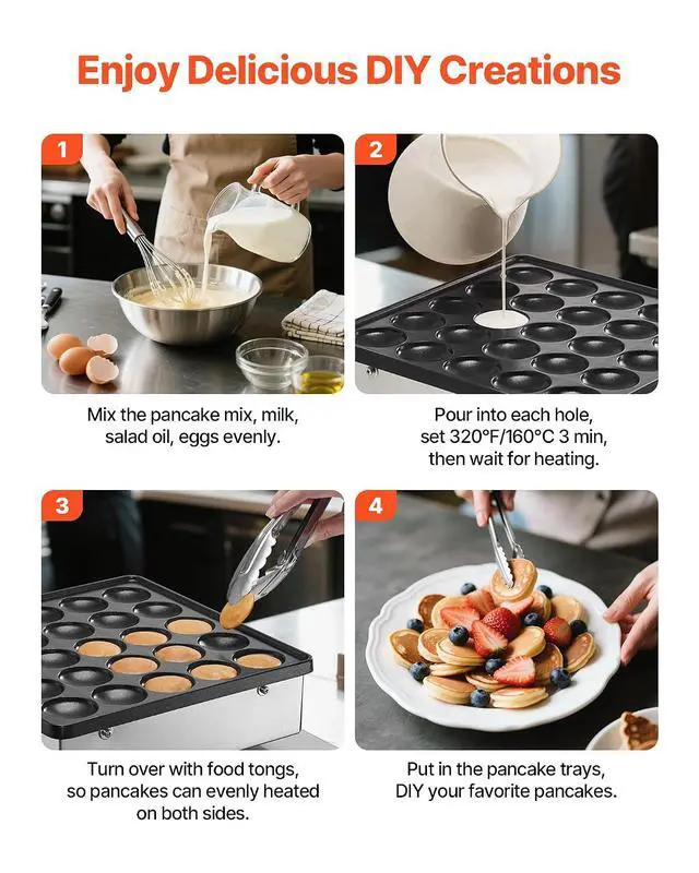 Alt view image 6 of 7 - Mini Pancake Maker, 25PCS 43mm Diameter Dutch Muffin Waffle Baker, Non-stick Stainless Steel Poffertjes Grill, Commercial Electric Dorayaki Machine, Temp & Time Control, Home Kitchen Restaurant