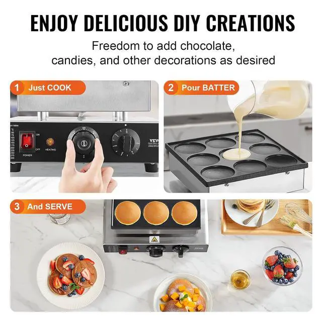 Alt view image 6 of 7 - Dutch Pancake Maker, 9PCS 76mm Diameter Dorayaki Baker Machine, 850W Commercial Electric Poffertjes Grill, Non-stick Stainless Steel, Temp & Time Control, for Home Kitchen Restaurant Snack Bar