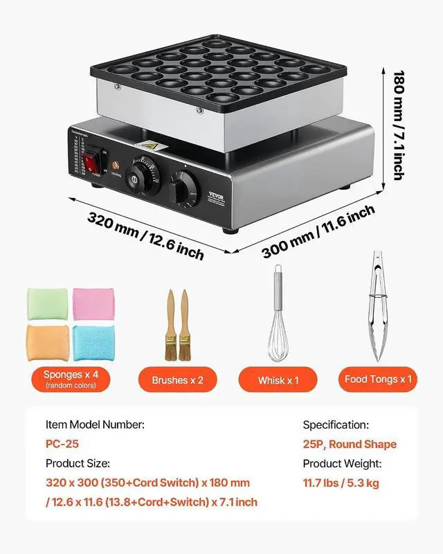 Alt view image 7 of 7 - Mini Pancake Maker, 25PCS 43mm Diameter Dutch Muffin Waffle Baker, Non-stick Stainless Steel Poffertjes Grill, Commercial Electric Dorayaki Machine, Temp & Time Control, Home Kitchen Restaurant