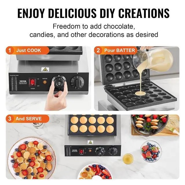 Alt view image 6 of 7 - Mini Dutch Pancake Maker, 25PCS 43mm Diameter Dorayaki Baker Machine, 1700W Commercial Electric Poffertjes Grill, Non-stick Stainless Steel, Temp & Time Control, for Home Kitchen Restaurant