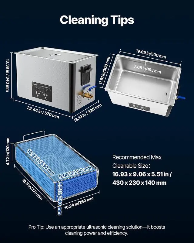 Alt view image 7 of 7 - 30L Ultrasonic Cleaner, Professional Ultrasonic Cleaner Machine with Cleaning Basket & Digital Display, 480W Stainless Steel 40kHz Industrial Cleaning Machine for Parts, Carburetors, Instruments