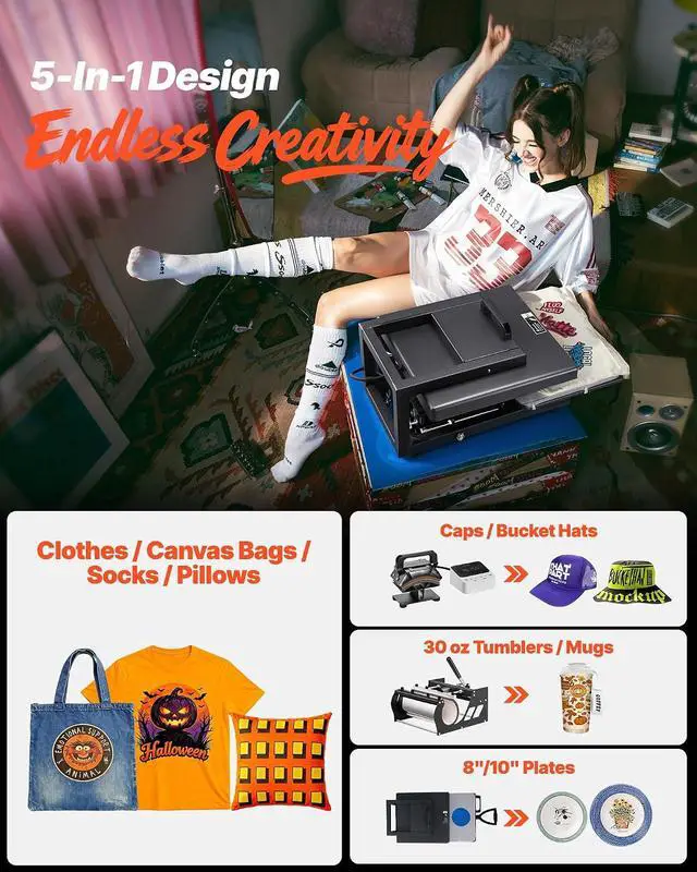 Alt view image 2 of 7 - Hybrid Heat Press, 15 x 15 inch, 5-in-1 Multifunction, Heat Up Fast and Even, All-New Patented Design, Easy to Control, Sublimation Press Machine for T-Shirts/Mugs/Tumblers/Caps/Plates, Black