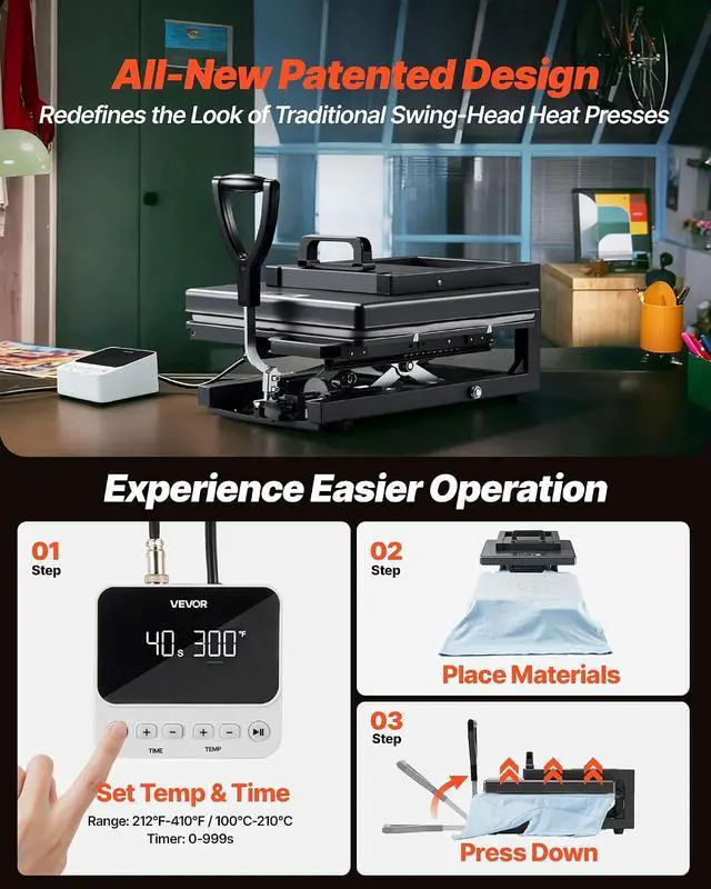 Alt view image 5 of 7 - Hybrid Heat Press, 15 x 15 inch, 5-in-1 Multifunction, Heat Up Fast and Even, All-New Patented Design, Easy to Control, Sublimation Press Machine for T-Shirts/Mugs/Tumblers/Caps/Plates, Black