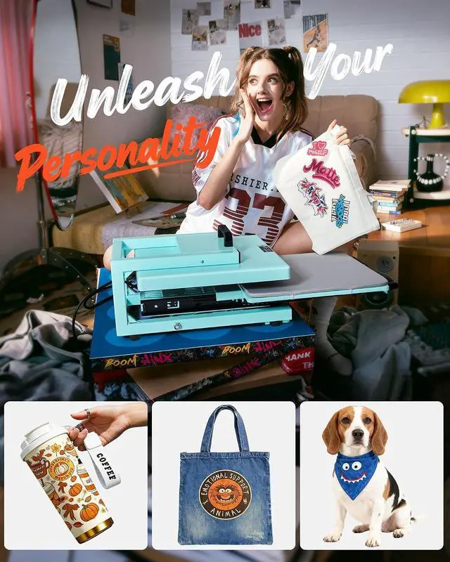 Alt view image 4 of 7 - Hybrid Heat Press, 15 x 15 inch, 5-in-1 Multifunction, Heat Up Fast and Even, All-New Patented Design, Easy to Control, Sublimation Press Machine for T-Shirts/Tumblers/Caps/Plates, Light Green