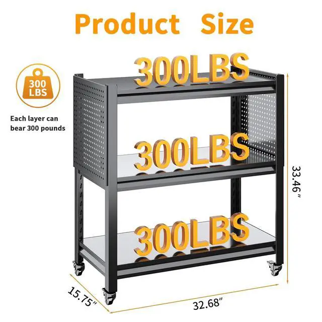 Alt view image 2 of 6 - Outdoor Cart Grill Table with Storage, Heavy Duty Metal Rolling Grill Cart,Grill Stand Side Table for Outdoor Cooking Station Pizza Oven,Black,33.46"*32.68"*15.75"
