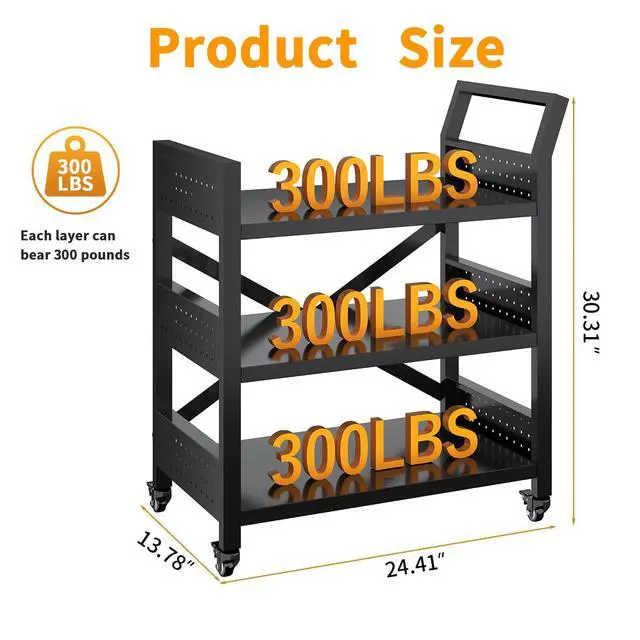 Alt view image 2 of 7 - Outdoor Grill Cart with Wheels, Heavy Duty Metal Grill Table for Outside,Anti-Rust Bar Cart,BBQ Grill Stand Utility Rolling Cart for Patio Backyard Cooking,30.31"*24.31"*13.78"Black