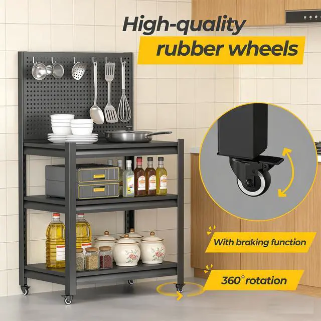 Alt view image 4 of 6 - Outdoor Grill Cart with Wheels, Heavy Duty Metal Grill Table for Outside,Anti-Rust Bar Cart,BBQ Grill Stand Utility Rolling Cart for Patio Backyard Cooking (47.2" H*33.46" W*18")