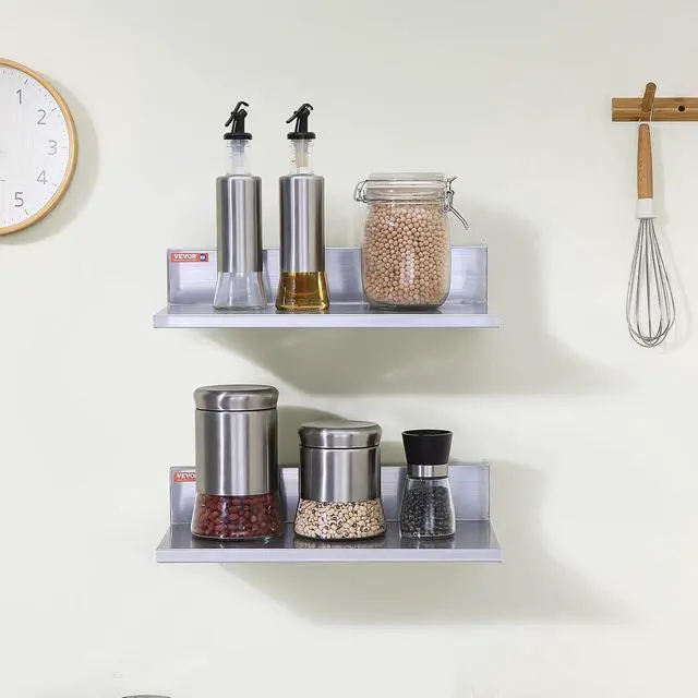 Alt view image 2 of 7 - Stainless Steel Wall Shelf, 8.6" x 16"-2 Pack with Backsplash, Holds 44 lbs, Ideal for Kitchen, Bar, Restaurant, Home, Hotel