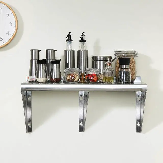 Alt view image 2 of 7 - 18" x 72" Stainless Steel Shelf, Wall Mounted Floating Shelving with Brackets, 500 lbs Load Capacity Commercial Shelves, Heavy Duty Storage Rack for Restaurant, Kitchen, Bar, Home, and Hotel
