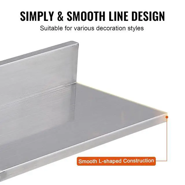 Alt view image 6 of 7 - Stainless Steel Wall Shelf, 8.6" x 16"-2 Pack with Backsplash, Holds 44 lbs, Ideal for Kitchen, Bar, Restaurant, Home, Hotel