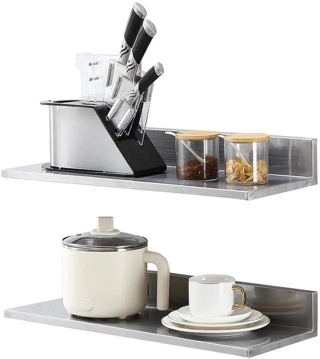 Main image of 8.6" x 24" -2Pack Stainless Steel Shelf, Wall Mounted Floating Shelving with Backsplash, 44 lbs Load Capacity Commercial Shelves, Heavy Duty Storage Rack for Restaurant, Kitchen, Bar, Home