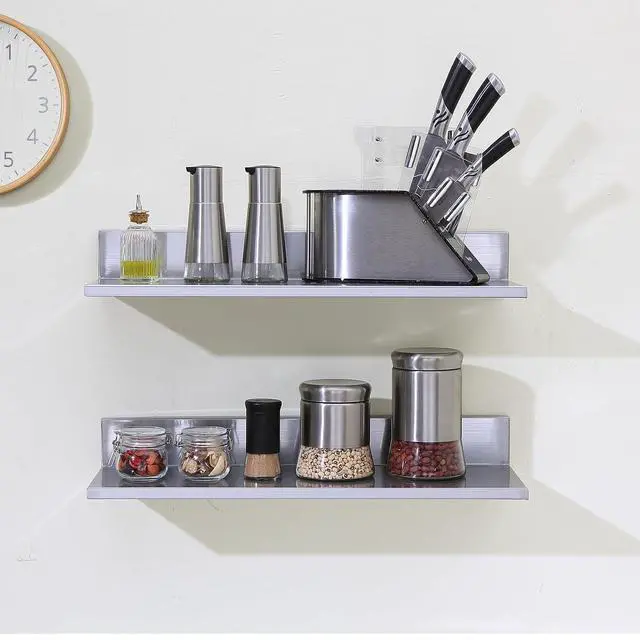 Alt view image 2 of 7 - 8.6" x 24" -2Pack Stainless Steel Shelf, Wall Mounted Floating Shelving with Backsplash, 44 lbs Load Capacity Commercial Shelves, Heavy Duty Storage Rack for Restaurant, Kitchen, Bar, Home