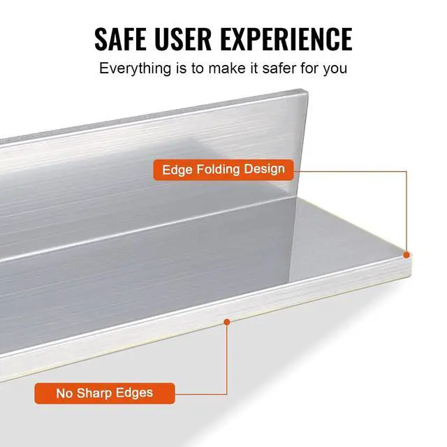 Alt view image 7 of 7 - 8.6" x 24" -2Pack Stainless Steel Shelf, Wall Mounted Floating Shelving with Backsplash, 44 lbs Load Capacity Commercial Shelves, Heavy Duty Storage Rack for Restaurant, Kitchen, Bar, Home
