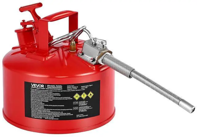Main image of Safety Metal Container, 2.5-Gal Type II Red Metal Container for Liquid Material with Stainless Flame Arrester, Self-Closing Lid, Flexible Metal Spout, Carbon Steel Flammable Saving with Handle