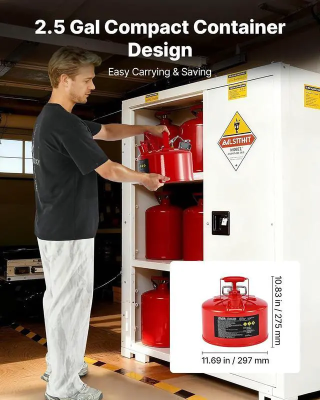 Alt view image 4 of 7 - Safety Metal Container, 2.5-Gal Type II Red Metal Container for Liquid Material with Stainless Flame Arrester, Self-Closing Lid, Flexible Metal Spout, Carbon Steel Flammable Saving with Handle