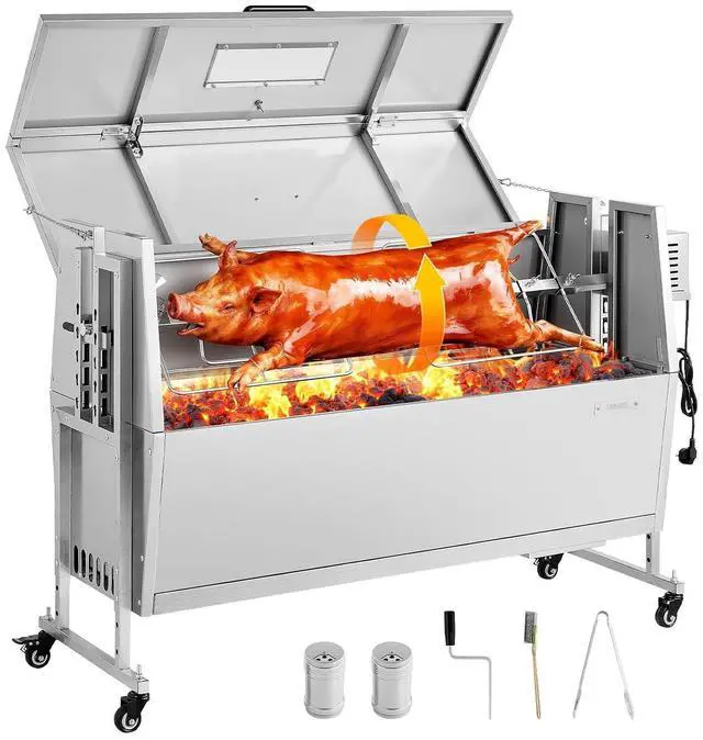 Main image of Rotisserie Grill, 46in BBQ Outdoor Pig & Lamb Spit Roaster, Charcoal Spit Roaster with 132 LBS Capacity, Wheels & 4-Level Height, Stainless Steel Rotisserie Grill Kit for Camping Outdoor Parties
