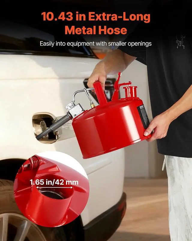 Alt view image 5 of 7 - Safety Metal Container, 2.5-Gal Type II Red Metal Container for Liquid Material with Stainless Flame Arrester, Self-Closing Lid, Flexible Metal Spout, Carbon Steel Flammable Saving with Handle