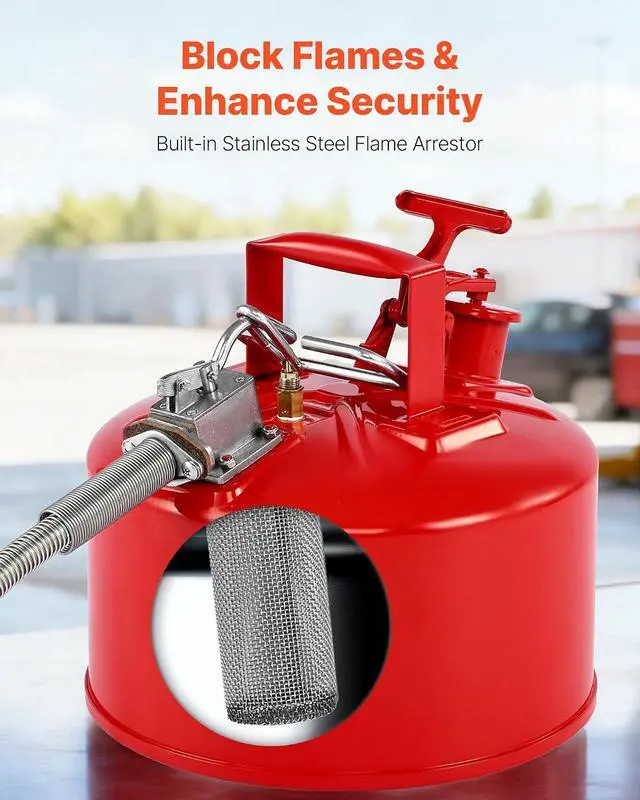 Alt view image 6 of 7 - Safety Metal Container, 2.5-Gal Type II Red Metal Container for Liquid Material with Stainless Flame Arrester, Self-Closing Lid, Flexible Metal Spout, Carbon Steel Flammable Saving with Handle