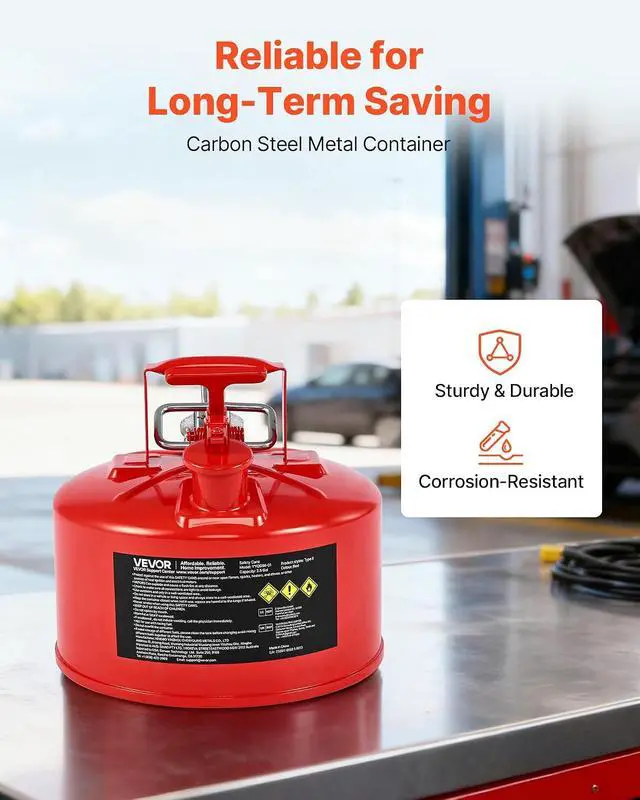 Alt view image 3 of 7 - Safety Metal Container, 2.5-Gal Type II Red Metal Container for Liquid Material with Stainless Flame Arrester, Self-Closing Lid, Flexible Metal Spout, Carbon Steel Flammable Saving with Handle