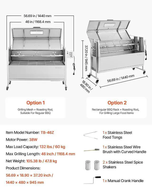 Alt view image 7 of 7 - Rotisserie Grill, 46in BBQ Outdoor Pig & Lamb Spit Roaster, Charcoal Spit Roaster with 132 LBS Capacity, Wheels & 4-Level Height, Stainless Steel Rotisserie Grill Kit for Camping Outdoor Parties
