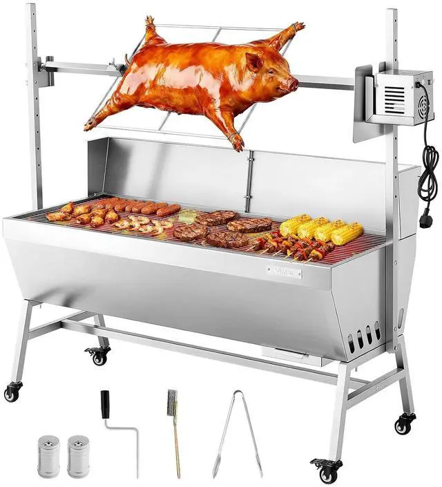 Main image of Rotisserie Grill, 46in BBQ Outdoor Pig & Lamb Spit Roaster, Charcoal Spit Roaster with 132 LBS Capacity, Wheels, 4-Level Height, Stainless Steel Electric Rotisserie Grill Kit for Camping Outdoor