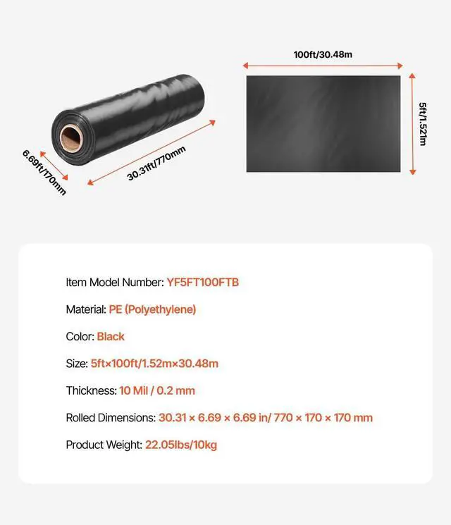 Alt view image 7 of 7 - 10 Mil Plastic Sheeting Heavy Duty 5' x 100', Thick Plastic Sheeting Roll, Plastic Drop Cloth Painters Tarp, Polyethylene Covering for Crawl Space Vapor Barrier, Multi-Purpose, Black