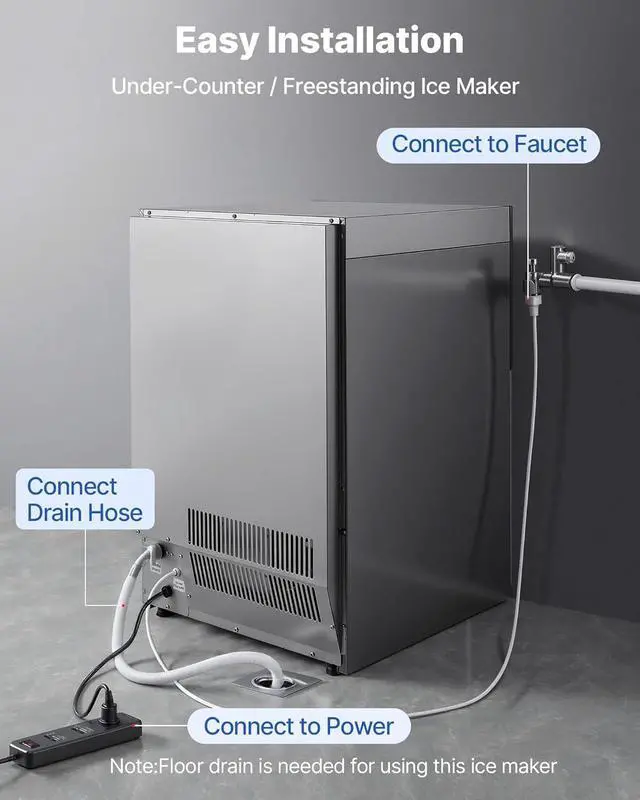 Alt view image 6 of 7 - Commercial Ice Maker Machine, 200 lbs/24h with 50 lbs Storage Capacity, Built-in/Freestanding/Under Counter, Stainless Steel Ice Maker with LED Display & Self-Cleaning, for Home Bar Restaurant
