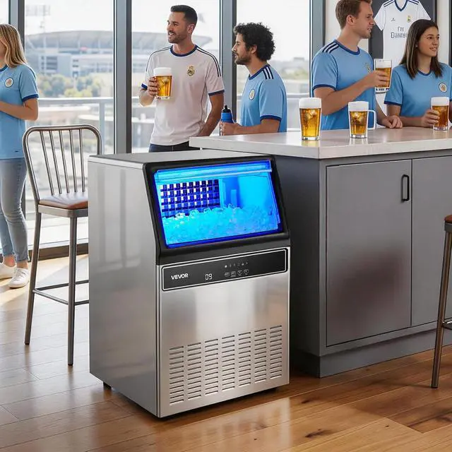 Alt view image 2 of 7 - Commercial Ice Maker Machine, 120 lbs/24H Ice Production, 33 lbs Storage Bin, 45 Cubes per Cycle, Stainless Steel Under Counter & Freestanding Ice Maker with LED Display, for Home Bar Restaurant