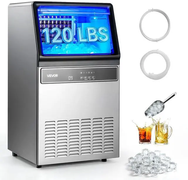 Main image of Commercial Ice Maker Machine, 120 lbs/24H Ice Production, 33 lbs Storage Bin, 45 Cubes per Cycle, Stainless Steel Under Counter & Freestanding Ice Maker with LED Display, for Home Bar Restaurant
