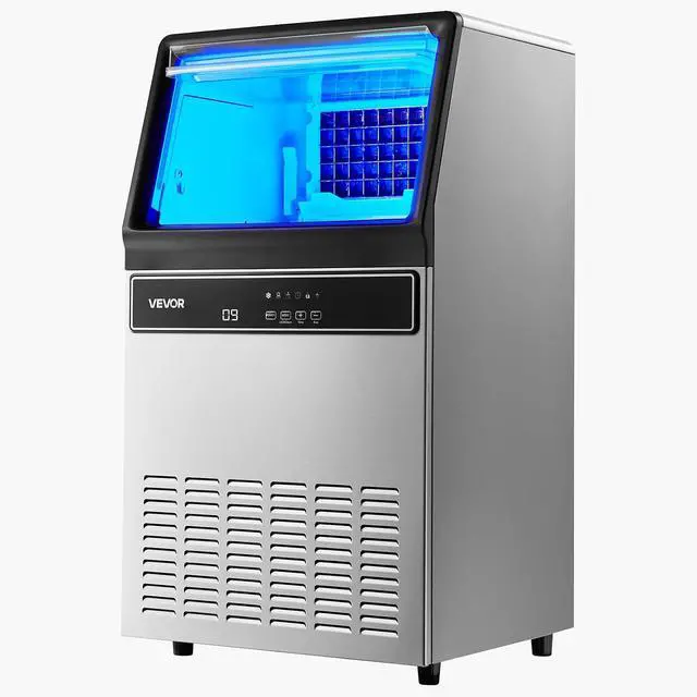 Alt view image 4 of 7 - Commercial Ice Maker Machine, 120 lbs/24H Ice Production, 33 lbs Storage Bin, 45 Cubes per Cycle, Stainless Steel Under Counter & Freestanding Ice Maker with LED Display, for Home Bar Restaurant