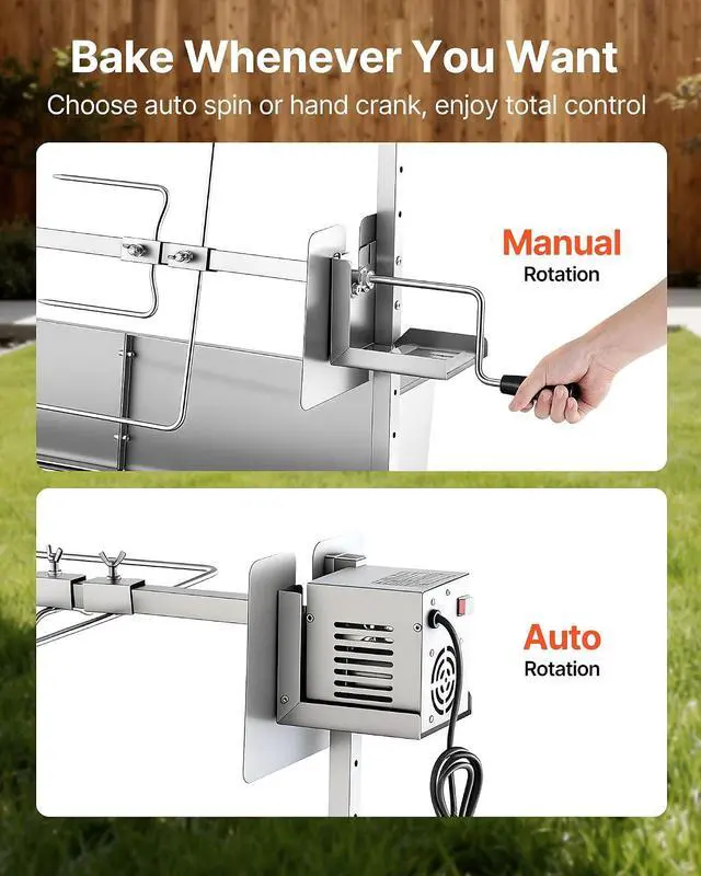 Alt view image 3 of 7 - Rotisserie Grill, 38W Stainless Steel BBQ Outdoor Pig & Lamb Spit Roaster, 132 LBS Load Capacity Charcoal Spit Roaster with 7-Level Height, Electric Rotisserie Grill Kit for Camping Outdoor