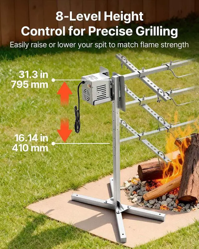 Alt view image 4 of 7 - Rotisserie Grill, 52in Electric Rotisserie Grill Kit 8 Level Height, BBQ Grills Rotisseries Kit with 88 lbs Load Capacity, Asador de Puerco, Stainless Steel Automatic Grilling Kits for Parties