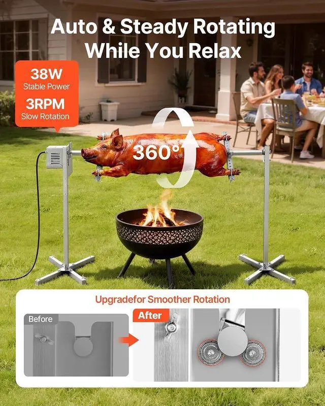 Alt view image 2 of 7 - Rotisserie Grill, 52in Electric Rotisserie Grill Kit 8 Level Height, BBQ Grills Rotisseries Kit with 88 lbs Load Capacity, Asador de Puerco, Stainless Steel Automatic Grilling Kits for Parties