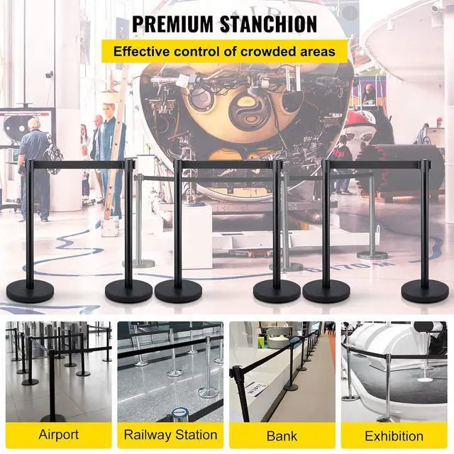 Alt view image 2 of 7 - Crowd Control Stanchions, 6-Pack Crowd Control Barriers with 3PCS 6.5FT Retractable Belts, Stanchion Posts Queue Pole for Crowd Control Barriers, Easy Assembly