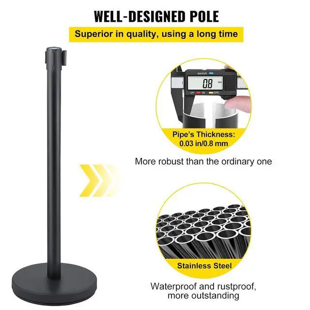 Alt view image 3 of 7 - Crowd Control Stanchions, 6-Pack Crowd Control Barriers with 3PCS 6.5FT Retractable Belts, Stanchion Posts Queue Pole for Crowd Control Barriers, Easy Assembly