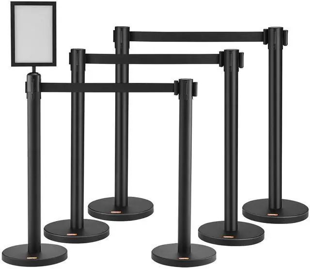 Main image of Crowd Control Stanchions, 6-Pack Crowd Control Barriers, Carbon Steel Baking Painted Stanchion Queue Post with Sign Holder & 3PCS 6.5FT Retractable Belt, Belt Barrier Line Divider, Easy Assembly