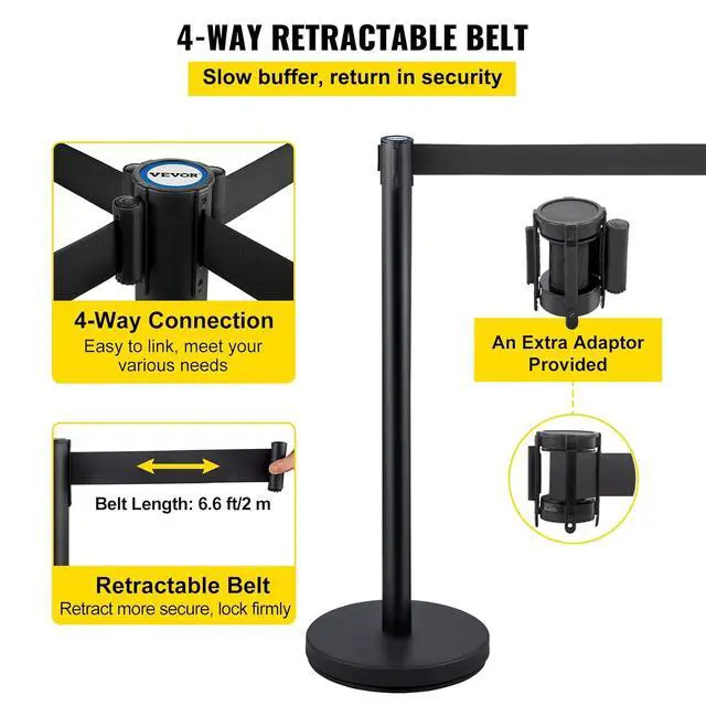 Alt view image 4 of 7 - Crowd Control Stanchions, 6-Pack Crowd Control Barriers with 3PCS 6.5FT Retractable Belts, Stanchion Posts Queue Pole for Crowd Control Barriers, Easy Assembly