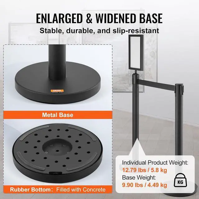 Alt view image 3 of 7 - Crowd Control Stanchions, 6-Pack Crowd Control Barriers, Carbon Steel Baking Painted Stanchion Queue Post with Sign Holder & 3PCS 6.5FT Retractable Belt, Belt Barrier Line Divider, Easy Assembly