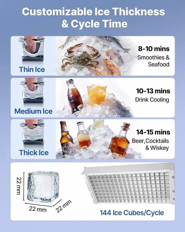 Alt view image 4 of 7 - Commercial Ice Maker Machine, 440 lbs/24h with 85 lbs Storage Capacity, Built-in/Freestanding/Under Counter, Stainless Steel Ice Maker with LED Display & Self-Cleaning, for Home Bar Restaurant