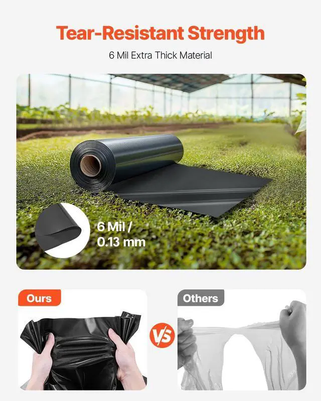 Alt view image 2 of 7 - 24' x 100' Plastic Sheeting Heavy Duty, 6 Mil Thick Plastic Sheeting Roll, Plastic Drop Cloth Painters Tarp, Polyethylene Covering for Crawl Space Vapor Barrier, Multi-Purpose, Black
