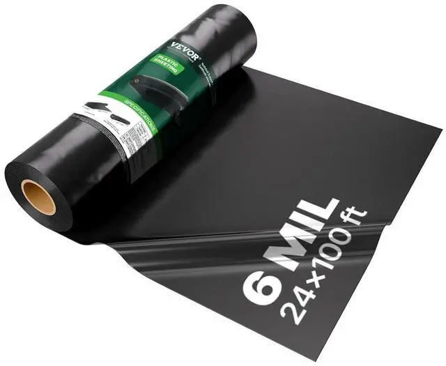 Main image of 24' x 100' Plastic Sheeting Heavy Duty, 6 Mil Thick Plastic Sheeting Roll, Plastic Drop Cloth Painters Tarp, Polyethylene Covering for Crawl Space Vapor Barrier, Multi-Purpose, Black