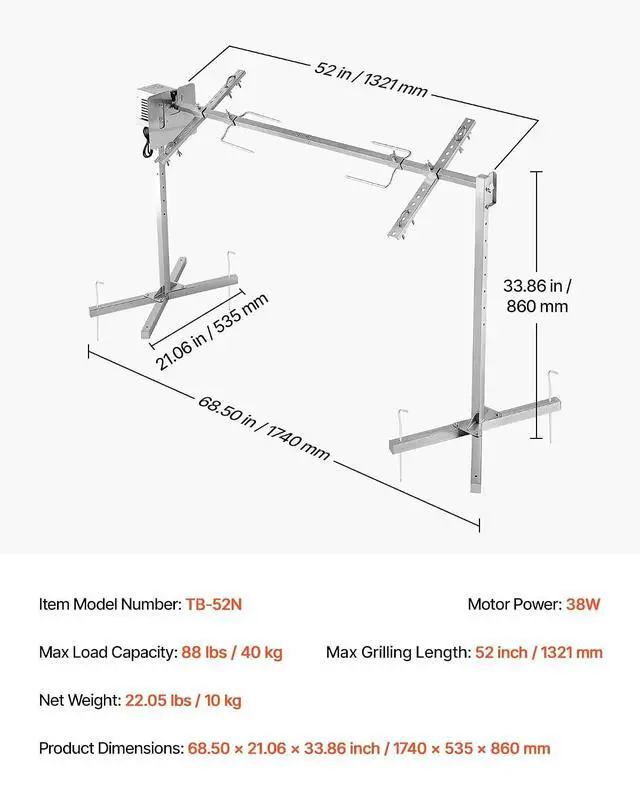 Alt view image 7 of 7 - Rotisserie Grill, 52in Electric Rotisserie Grill Kit 8 Level Height, BBQ Grills Rotisseries Kit with 88 lbs Load Capacity, Asador de Puerco, Stainless Steel Automatic Grilling Kits for Parties